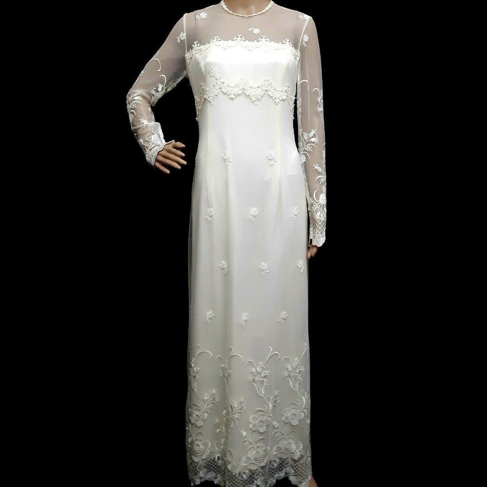 Jessica McClintock Vintage Ivory Satin Lace Gown